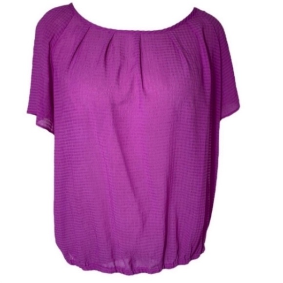 a.n.a Blouse Bow Tie Sheer Fuchsia Chiffon Purple Pink Stripe Adj Neckline Fall - Picture 1 of 16